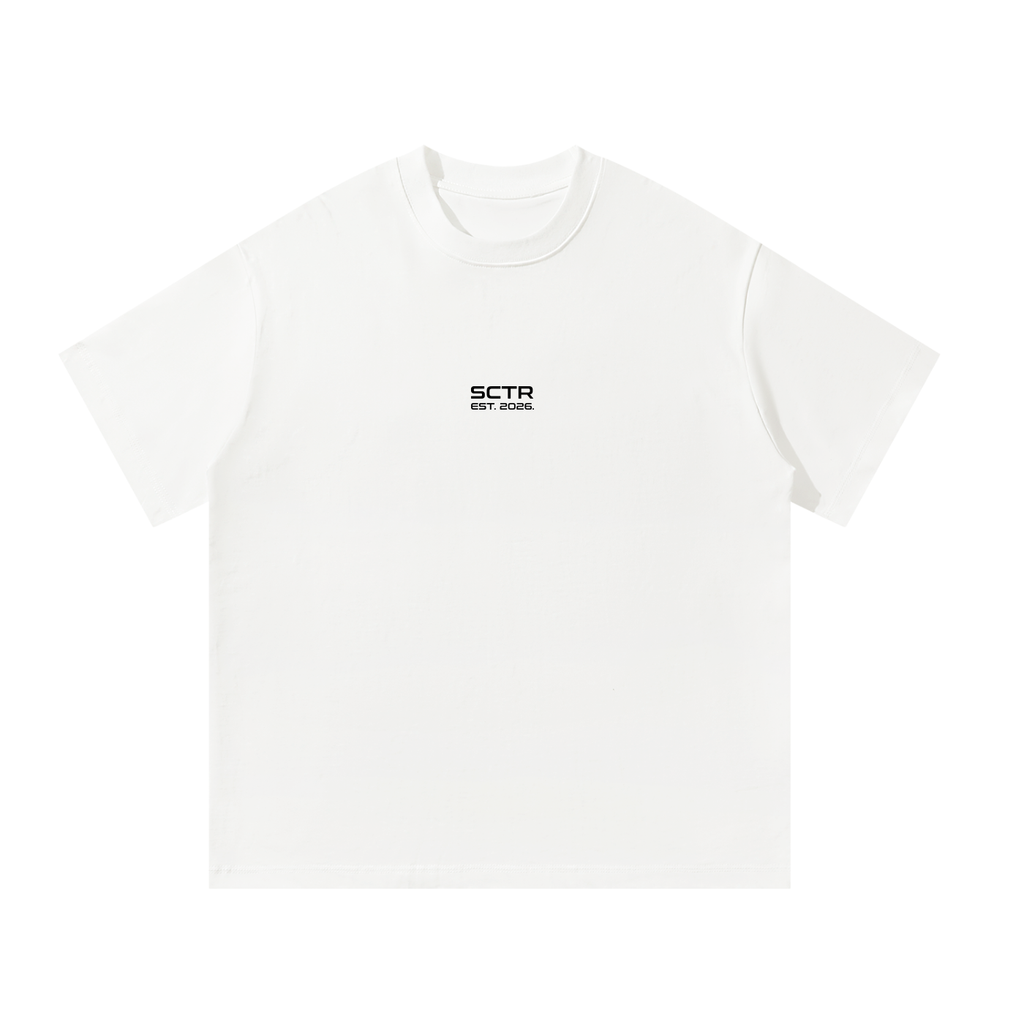 SCTR Core Tee White 300GSM Heavyweight Oversized T-Shirt EST 2026