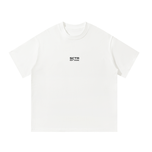 SCTR Core Tee White 300GSM Heavyweight Oversized T-Shirt EST 2026