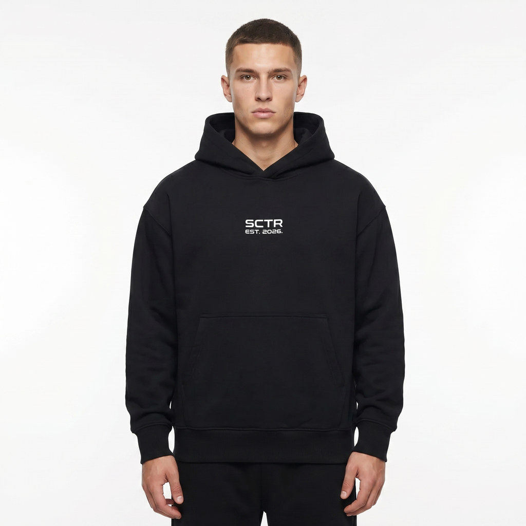 SCTR Core Hoodie Black 530GSM Heavyweight Oversized Hoodie EST 2026