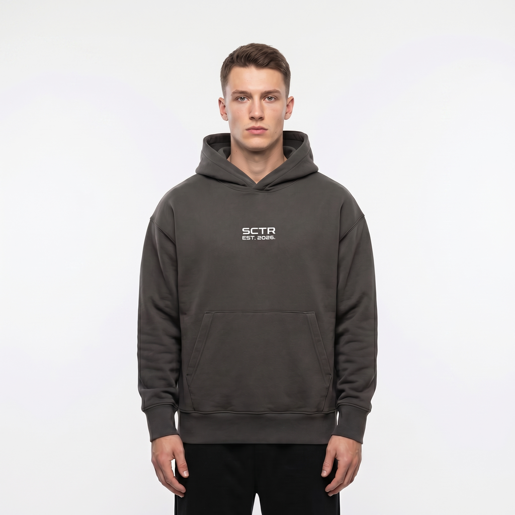 SCTR Core Hoodie Grey 530GSM Heavyweight Oversized Hoodie EST 2026