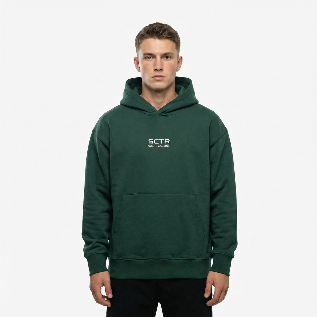 SCTR Core Hoodie Green 530GSM Heavyweight Oversized Hoodie EST 2026